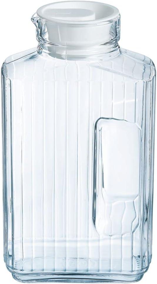 Luminarc Quadro 2-Liter Glass Pitcher with Lid, 67.5 Ounce, Clear/White