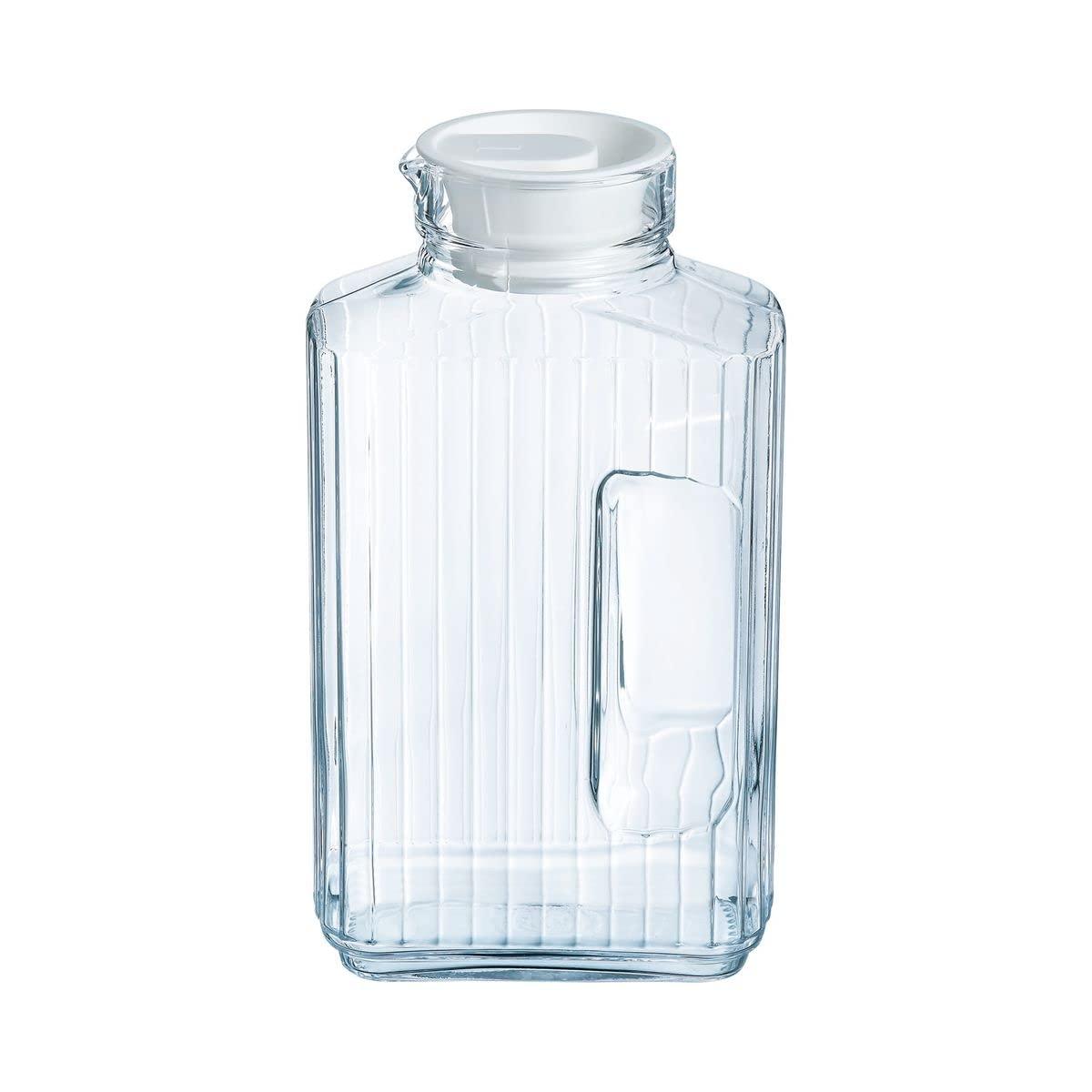 Luminarc Quadro 2-Liter Glass Pitcher with Lid, 67.5 Ounce, Clear/White