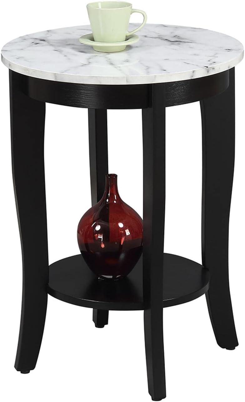 Elegant Heritage 18" Round Wood End Table with Shelf, White-Black