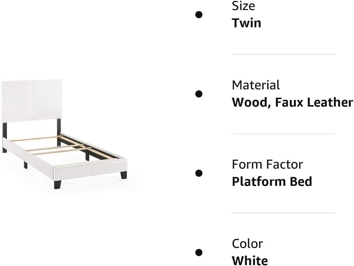 HomeStock Modern Motifs Upholstered Bed Frame-Bed Size:Twin,Color:White PU Leather