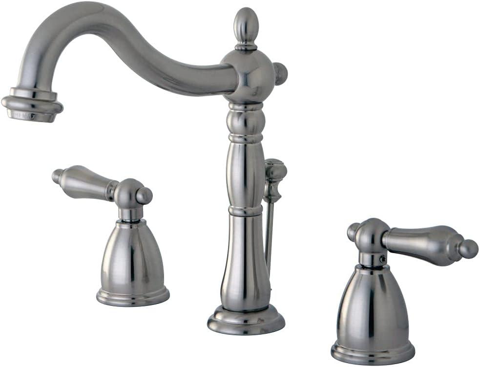 Kingston Brass Heritage Two-Handle 3-Hole Deck Mount Widespread Bathroom Faucet with Pop-Up Drain