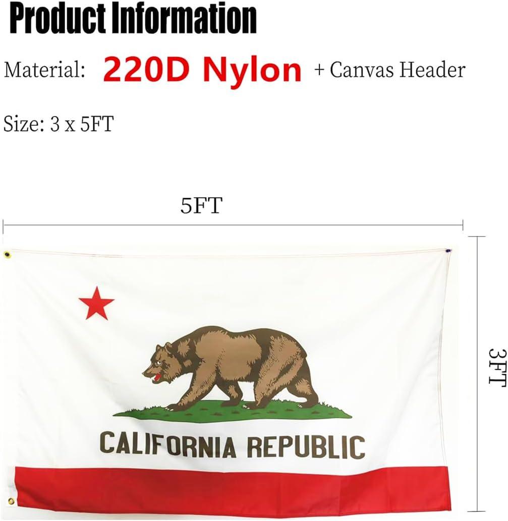 California State Flags 3x5FT,Heavy Duty 220D Nylon Flag, Vivid Colors,Calif. CA Flags Banners with 2 Brass Grommets for Indoor Outdoor. (California, 3x5)