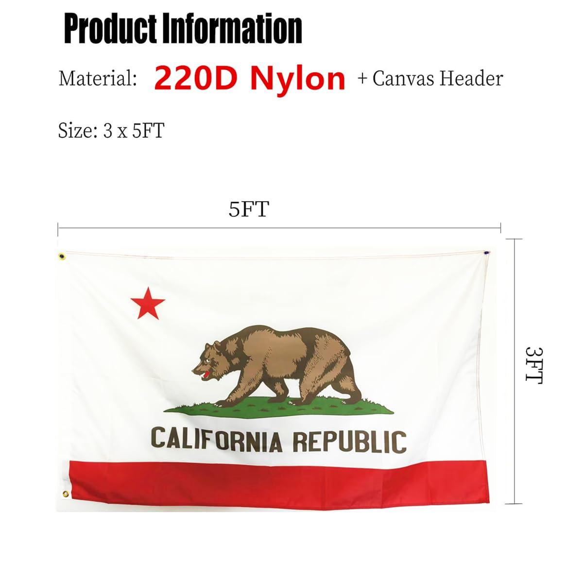 California State Flags 3x5FT,Heavy Duty 220D Nylon Flag, Vivid Colors,Calif. CA Flags Banners with 2 Brass Grommets for Indoor Outdoor. (California, 3x5)