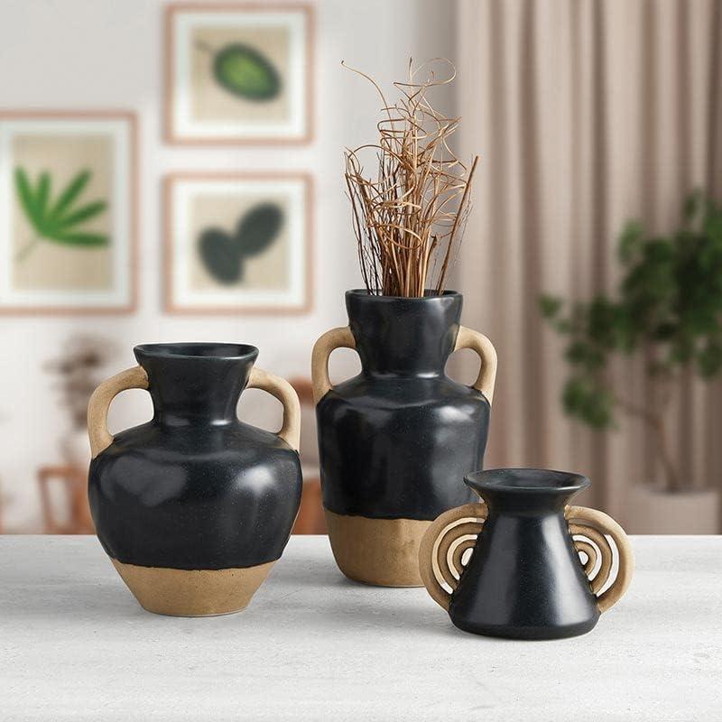 Large Black and Beige Ceramic Jug Vase for Table Décor