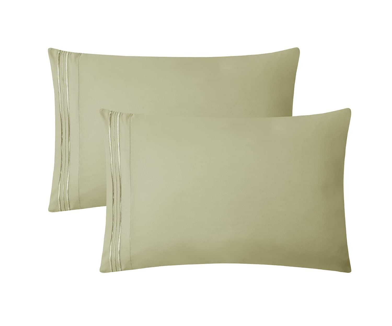 Clara Clark Pillow Cases Premier 1800 Microfiber Collection Pillow Case Set Of 2 Pieces, King Size, Sage Olive Green