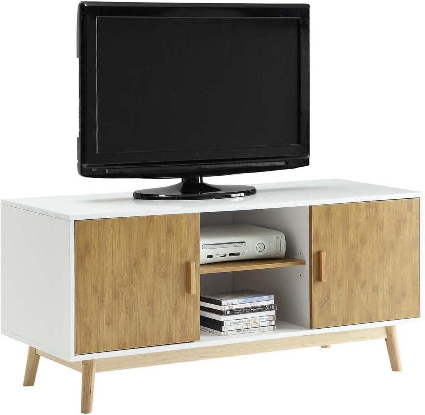 Convenience Concepts Oslo TV Stand in White and Bamboo Wood Finish