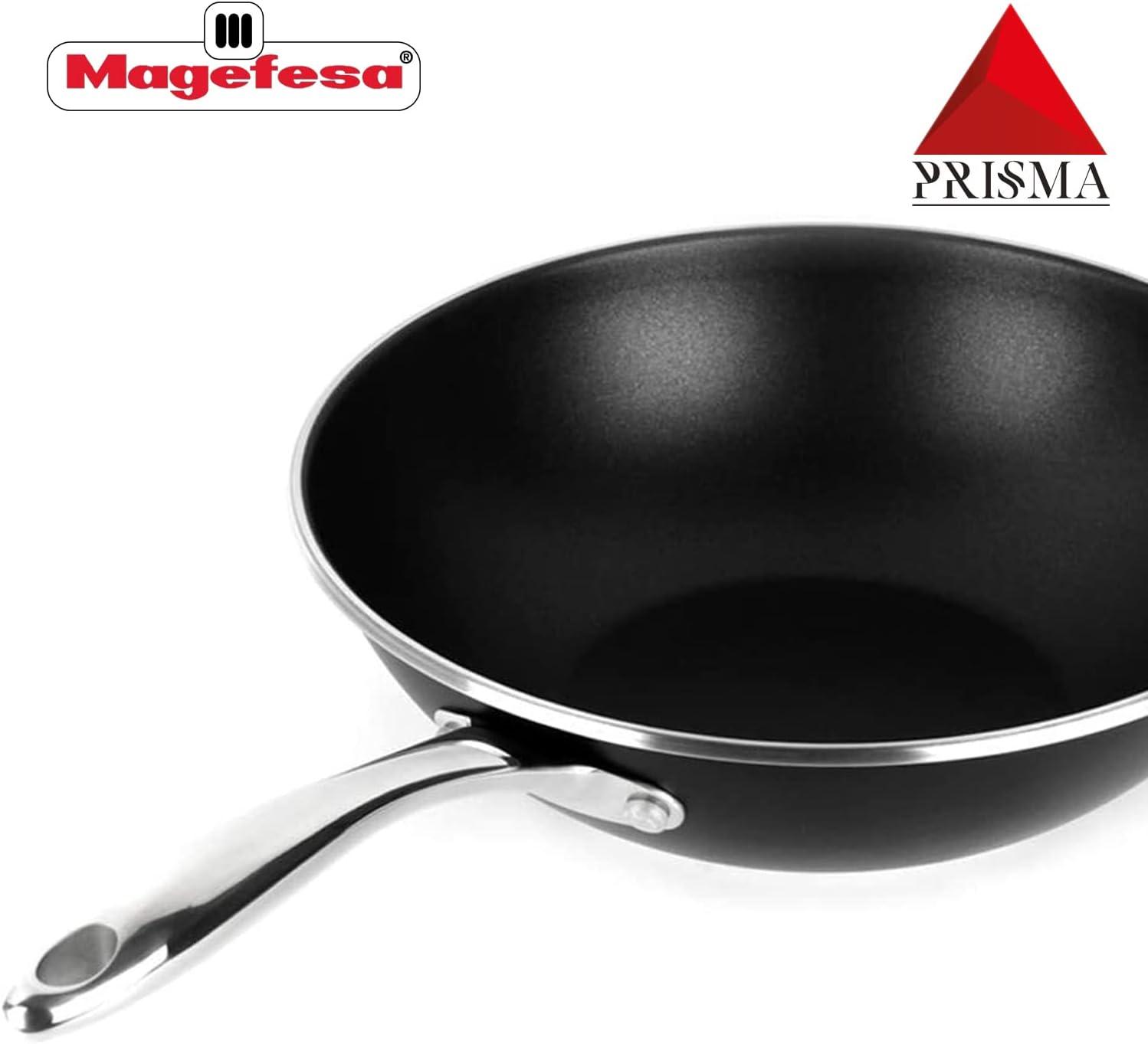 MAGEFESA Prisma 11" Stainless Steel Wok with Triple-Layer Nonstick Coating, Induction-Compatible, Oven & Dishwasher Safe, Stir-Fry Pan