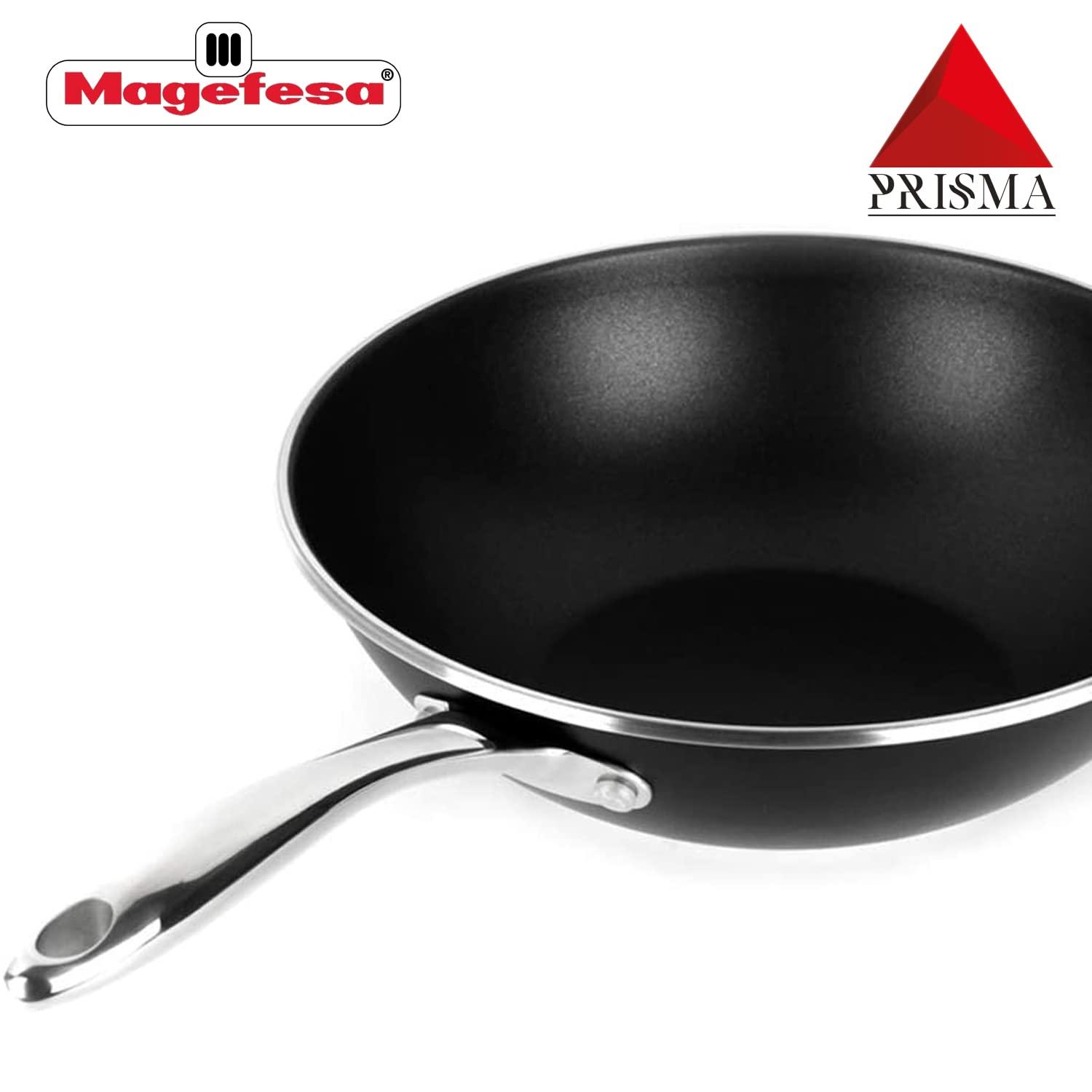 MAGEFESA Prisma 11" Stainless Steel Wok with Triple-Layer Nonstick Coating, Induction-Compatible, Oven & Dishwasher Safe, Stir-Fry Pan