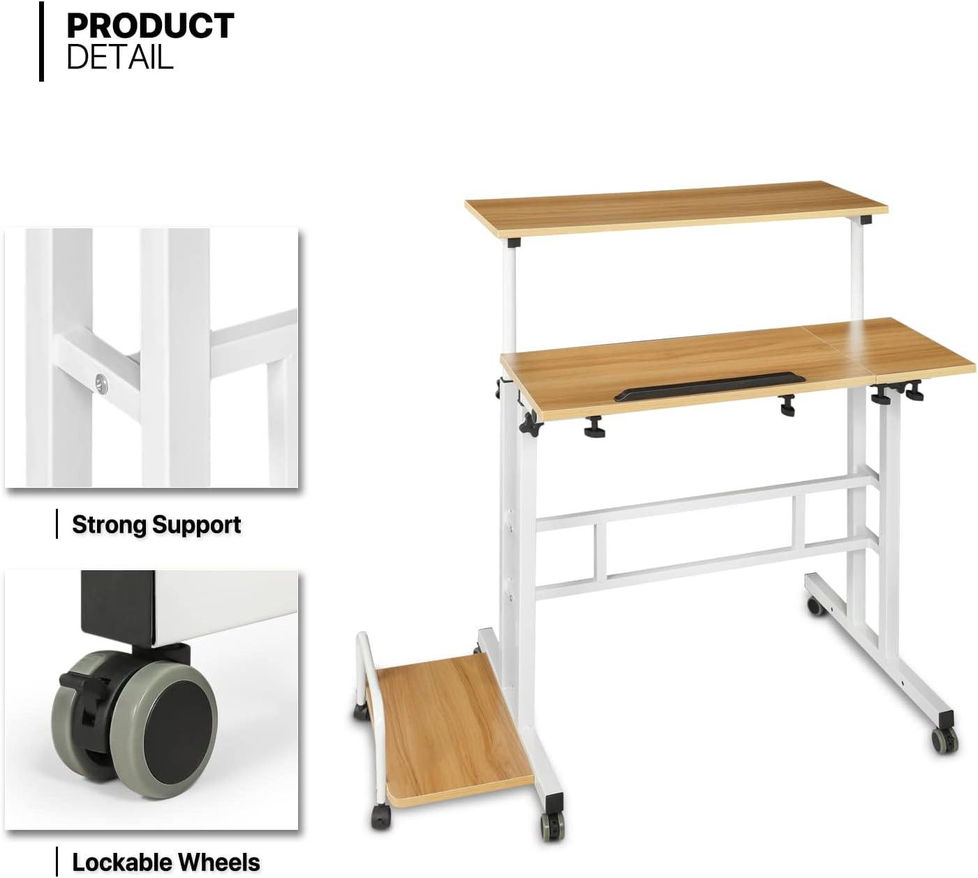 Rolling Standing Laptop Table With Monitor Shelf & Host Rack