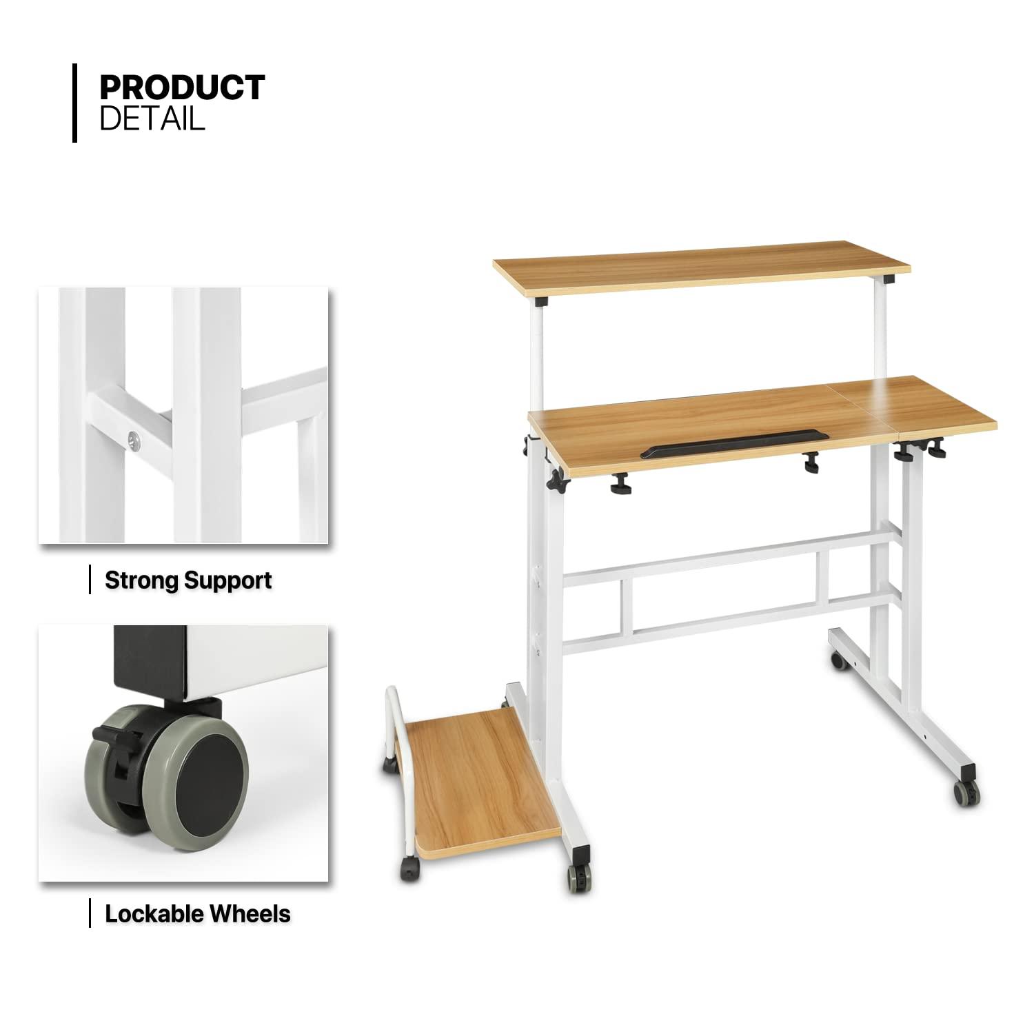 MoNiBloom Mobile Computer Desk Workstation, Rolling Laptop Standing Table with Monitor Shelf and Host Rack