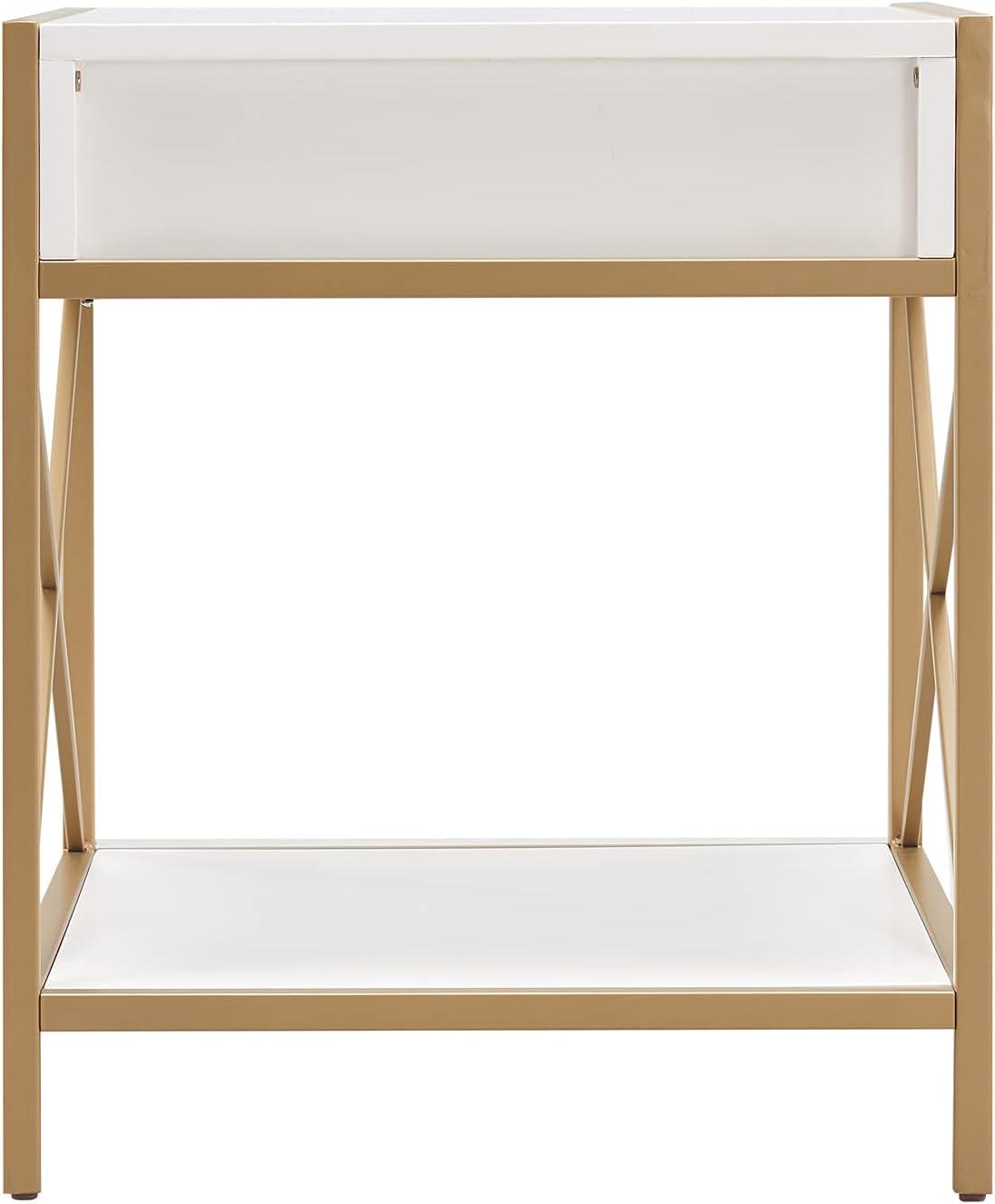 Leick Home 9206-WTGL Claudette Mixed Metal and Wood Drawer End Table, White/Gold