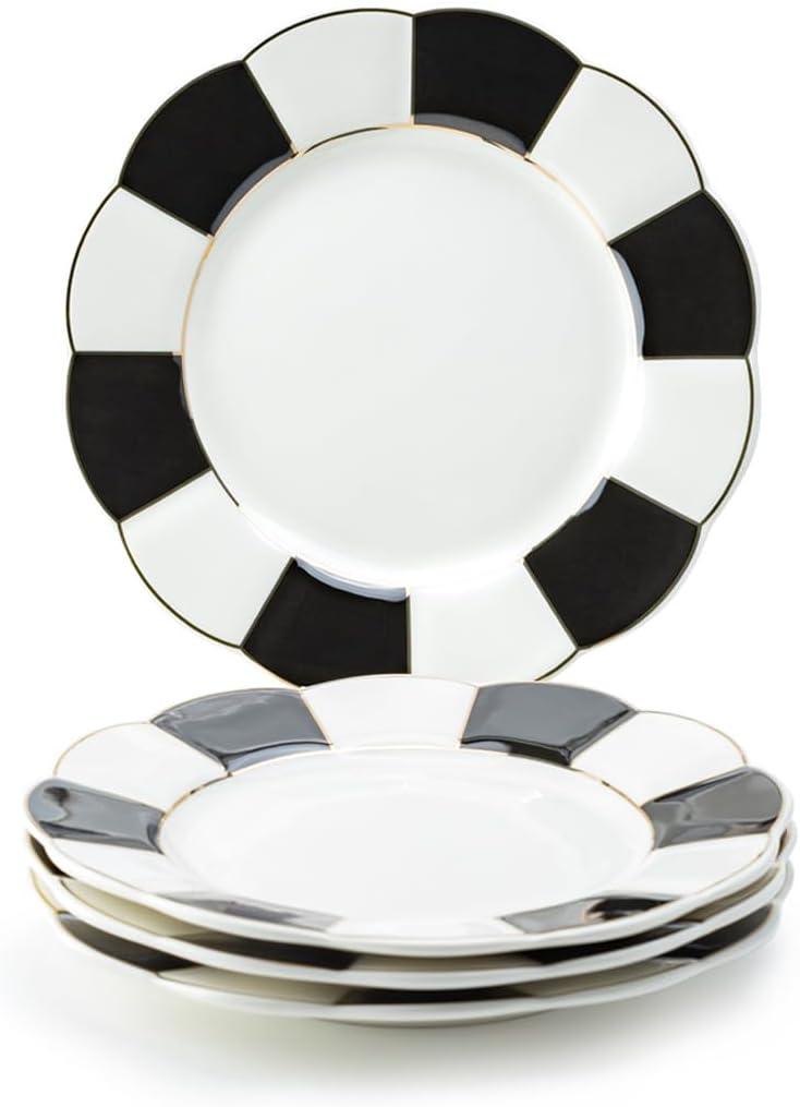 Grace Teaware 8" Black and White Scallop Fine Porcelain DessertPlate Set of 4