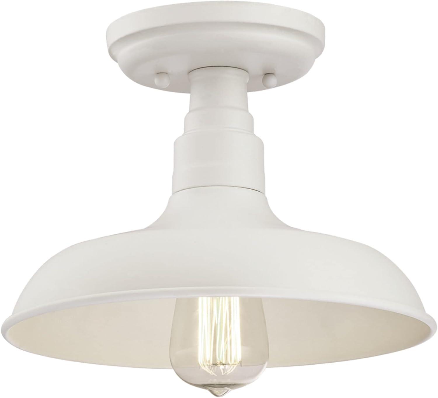 Antique White Glass Semi-Flush Ceiling Light with Steel Shade