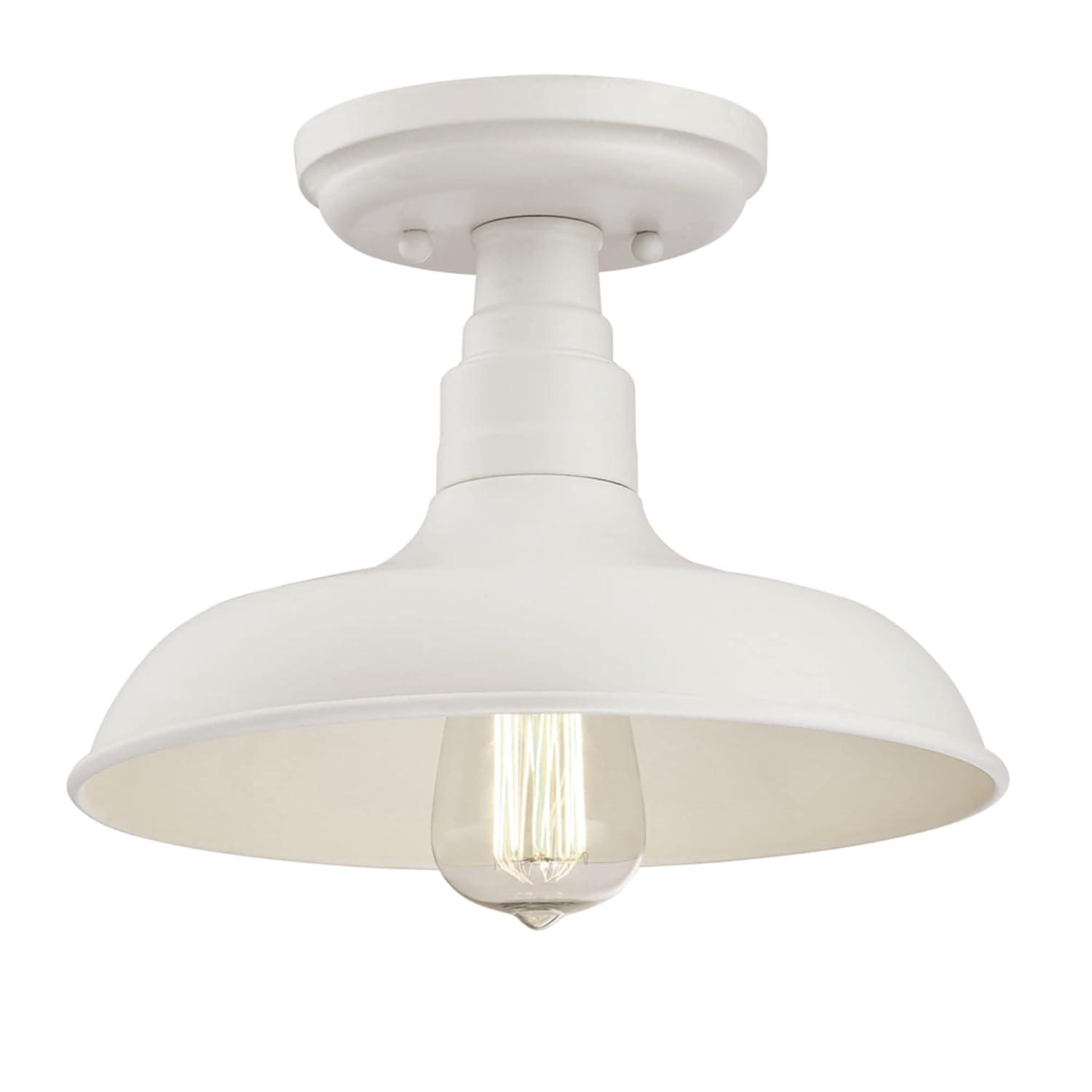 Design House Kimball 1-Light Indoor Semi-Flush Mount Ceiling Light w/ Metal Shade in Antique White