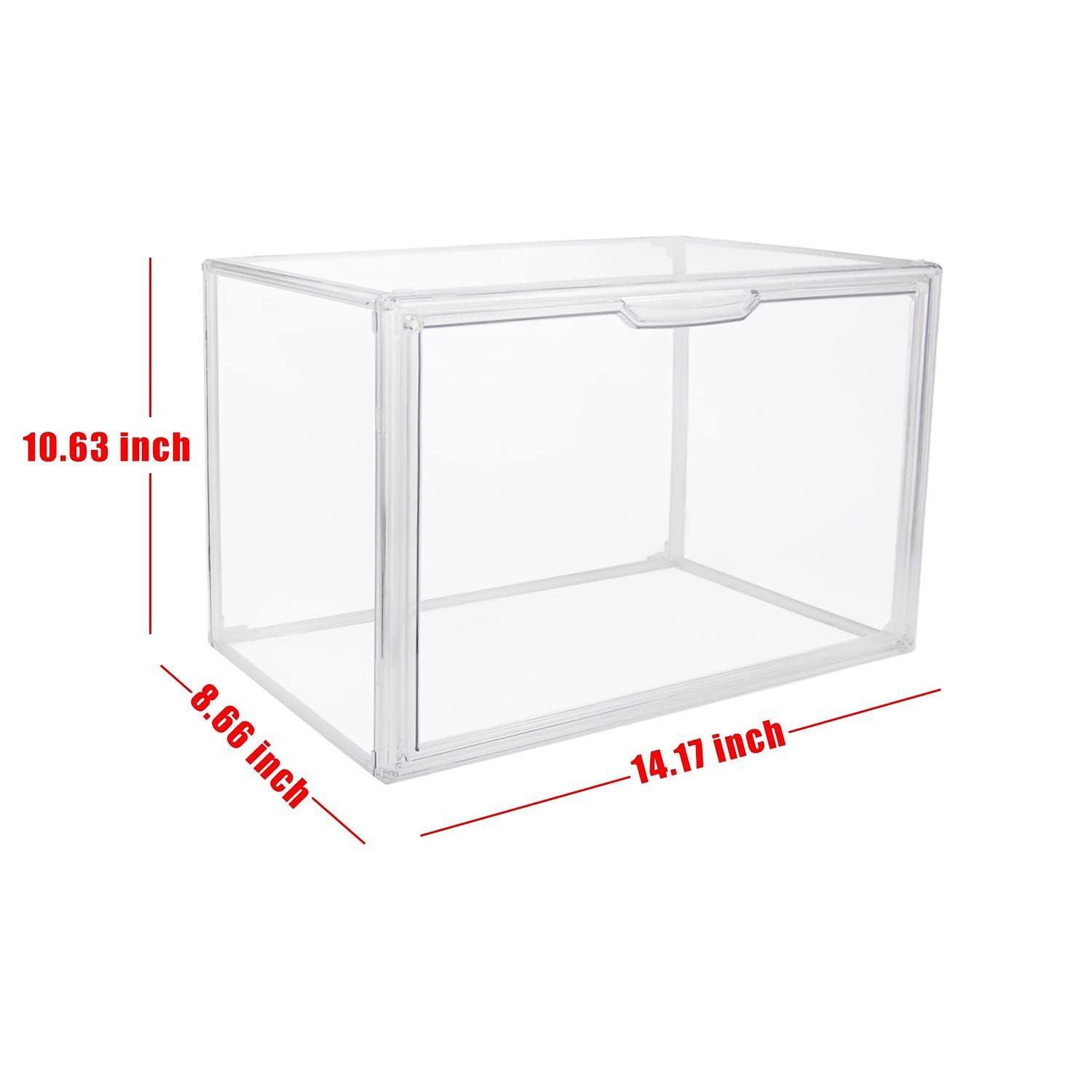 Clear Stackable Plastic Storage Bins with Magnetic Lid, Dustproof Book & Cosmetic Display Cases, Large Figures Collectibles Showcase, Shoe Box, Protection Organizer (Transparent, L-3 Pack)