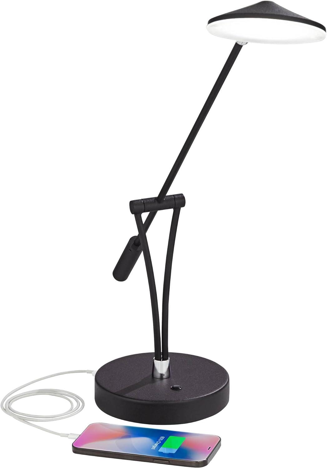 360 Lighting Modern Desk Table Lamp with USB Charging Port LED 20" High Satin Black Metal Adjustable Arm for Bedroom Office