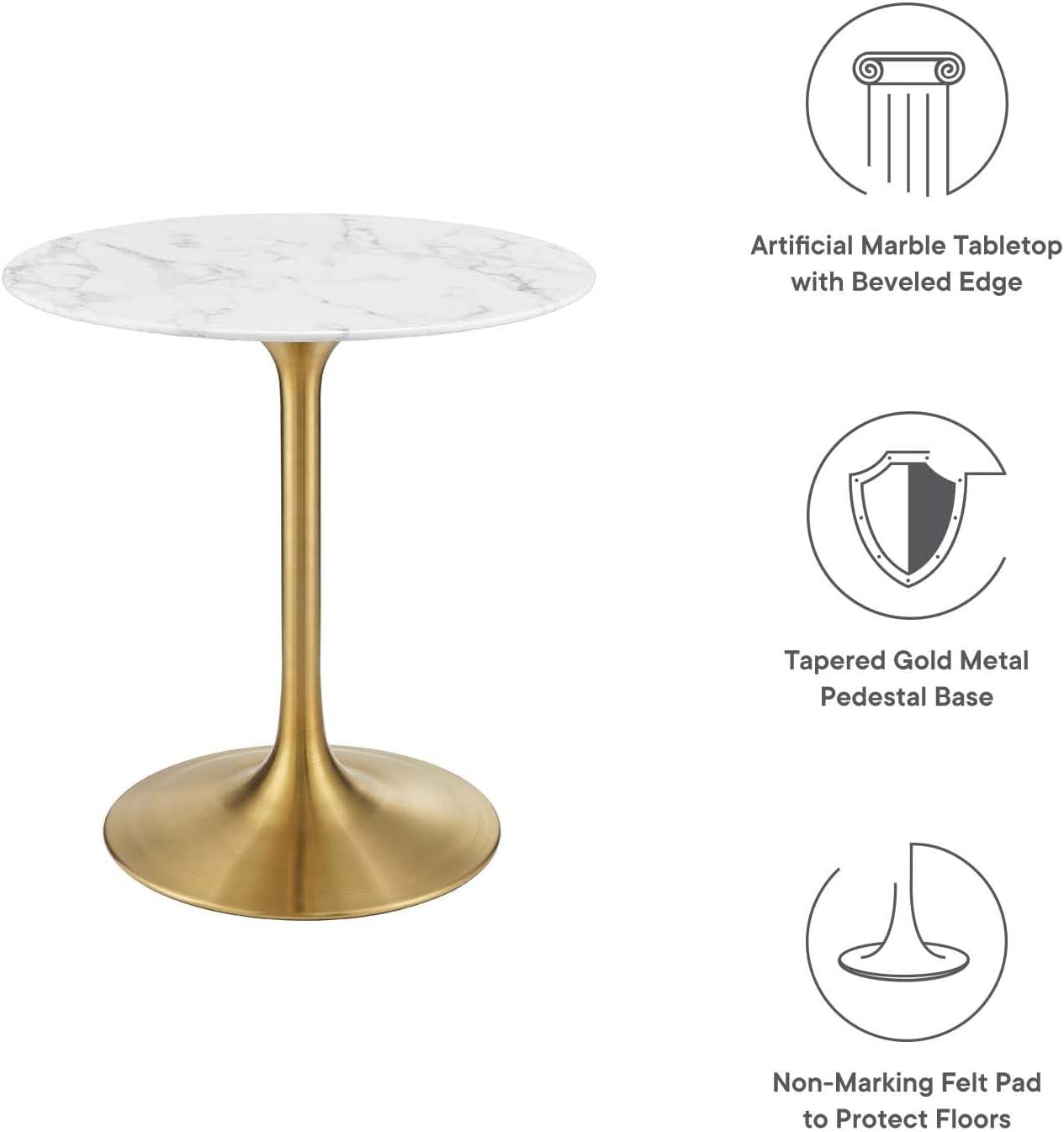 Modway Lippa 47" Round Wood & Metal Dining Table in Gold and White