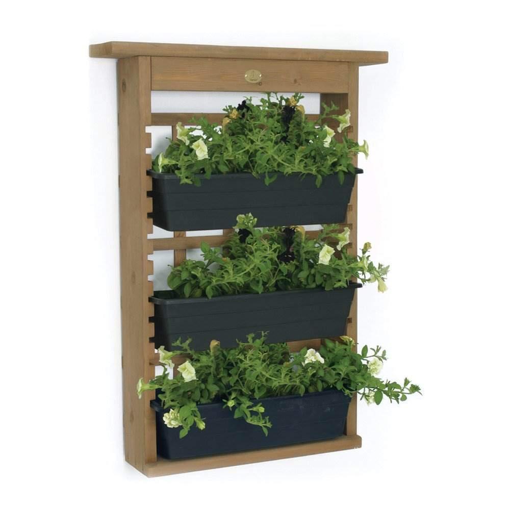 Algreen Gardenview Decorative Indoor or Outdoor Trellis with 3 Vertical Wall Hanging Planters with Drain Plugs for Flowers, Herbs, and Succulents