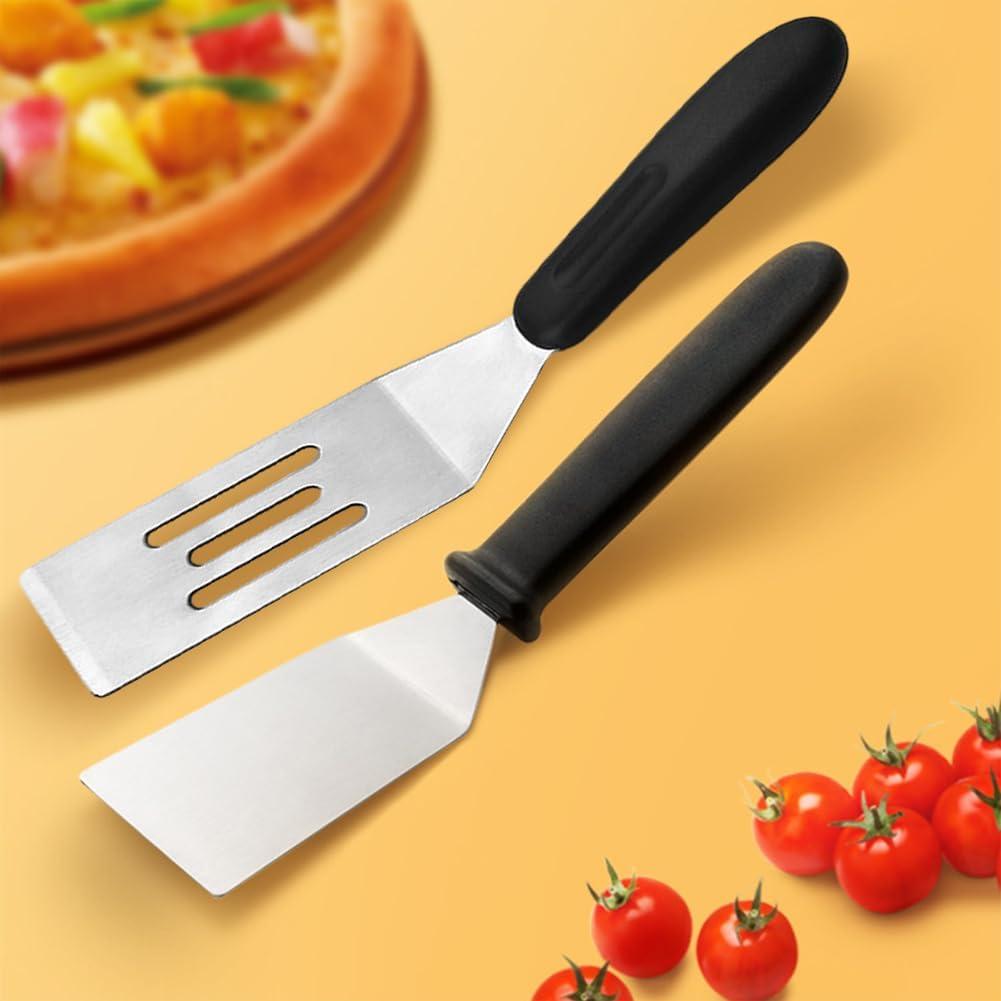 2 Pieces Small Spatula Set, Stainless Steel Mini Serving Spatula for Kitchen Use, Flipping or Cooking for Brownie, Cookie, Lasagna, Pancakes & Cake(Black+Silver)