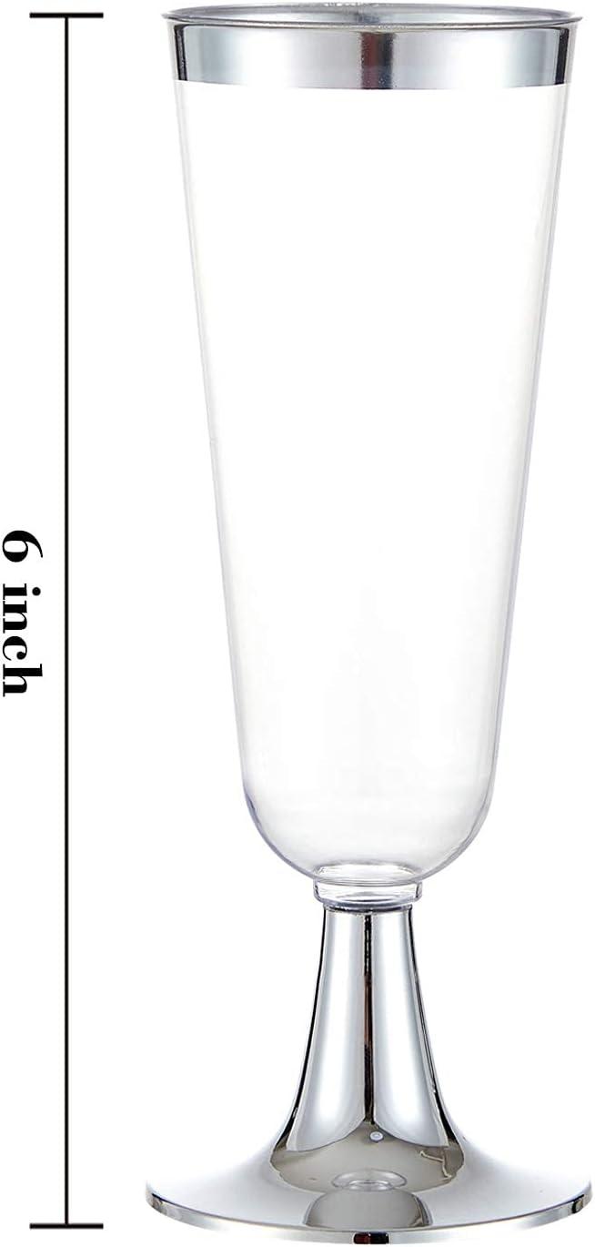 N9R 24pcs Plastic Champagne Flutes with Silver Rim, Clear Disposable Champagne Glasses 5 Oz, Perfect for Wedding and Party Toasting