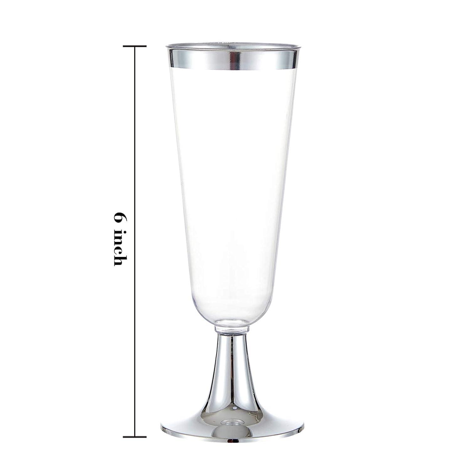N9R 24pcs Plastic Champagne Flutes with Silver Rim, Clear Disposable Champagne Glasses 5 Oz, Perfect for Wedding and Party Toasting