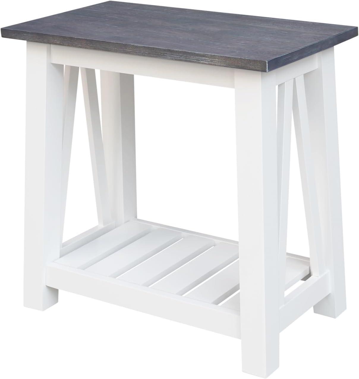 Eco-Friendly Parawood Surrey Rectangular Side Table in White & Heather Gray