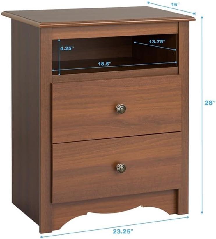 Open Shelf Nightstand Cherry - Monterey: Prepac Bedroom Side Table with Storage Shelf & Metal Glides