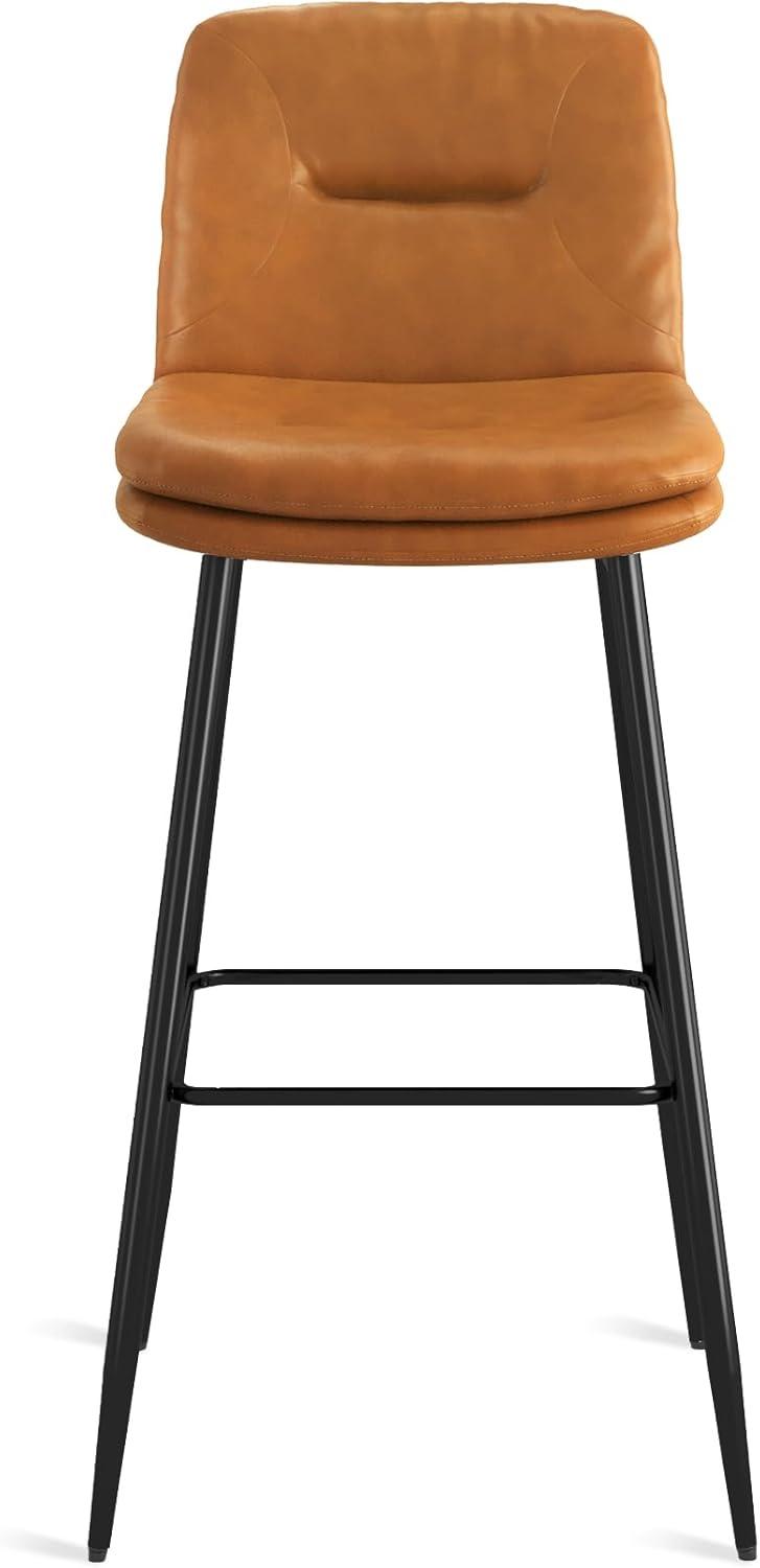 Whiskey Brown Faux Leather Bar Height Stools with Metal Frame, Set of 4