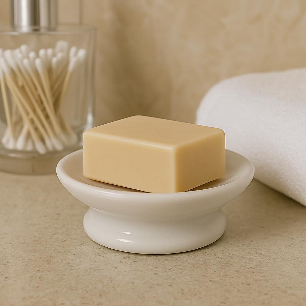 Creative Home Genuine Natural Marble Round Bar Soap Dish Soap Tray Holder Countertop Organizer, 5" Diam. x 1.5" H, Off-White