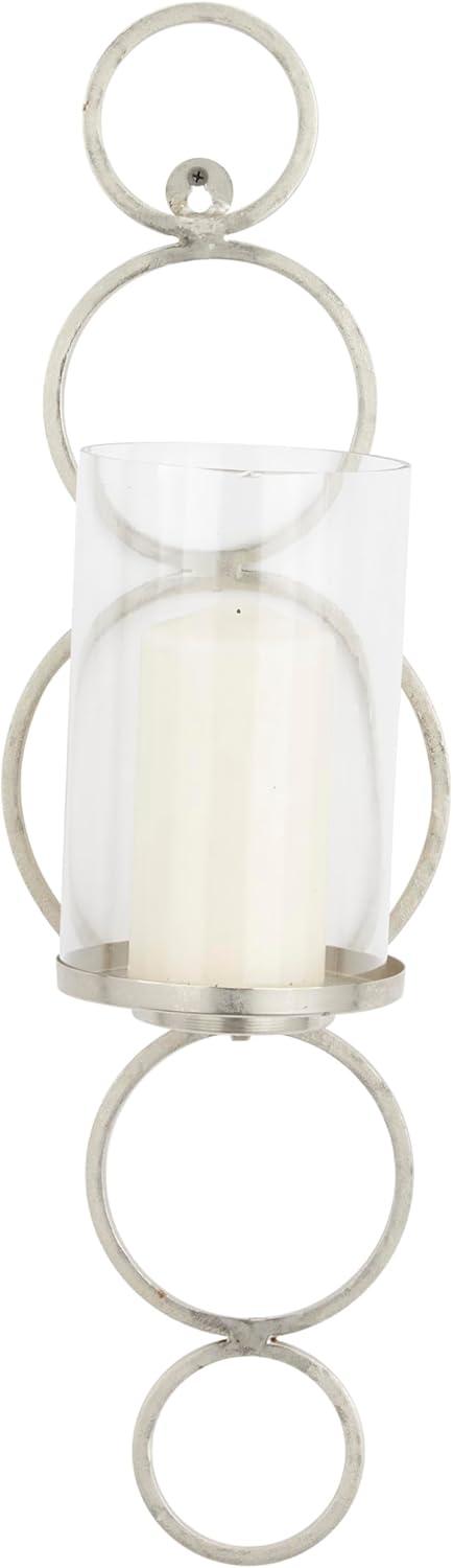 Sleek Elegance Polished Silver Metal & Glass Wall Sconce