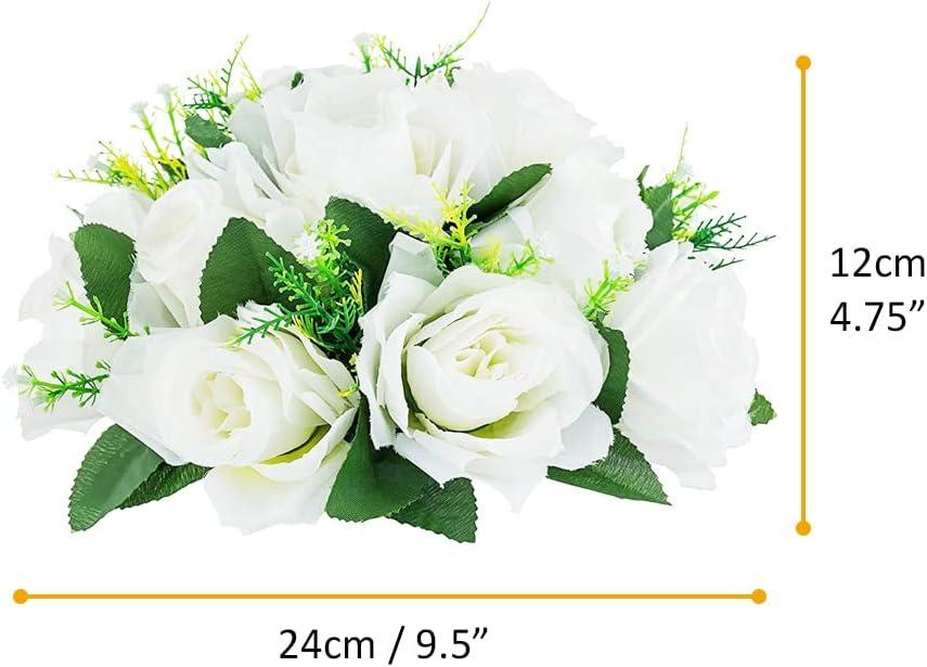 Nuptio Set of 10 White Rose Artificial Flower Kissing ball, 15 Heads Fake Peony Silk Flowers Bouquet for Centerpiece Wedding Birthday Party Home Table Decor