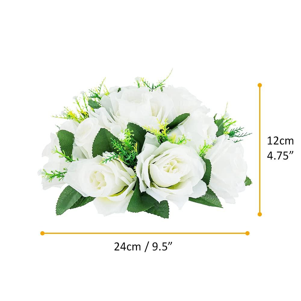 Nuptio Set of 10 White Rose Artificial Flower Kissing ball, 15 Heads Fake Peony Silk Flowers Bouquet for Centerpiece Wedding Birthday Party Home Table Decor