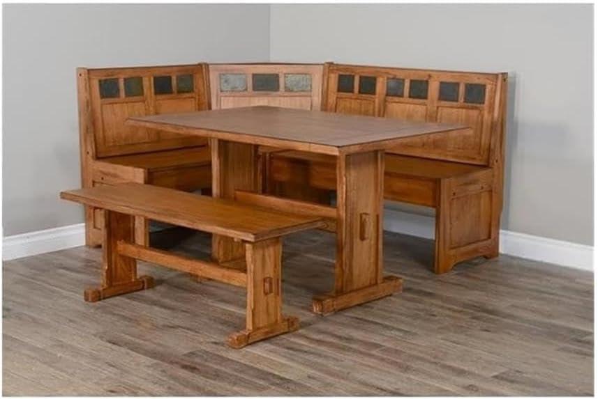 Pemberly Row 4-pieces Corner Dining Set/Breakfast Nook in Oak with Storage Space