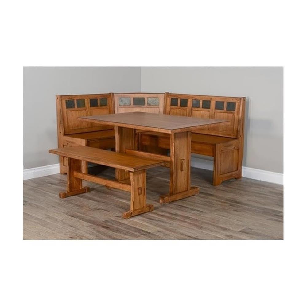 Pemberly Row 4-pieces Corner Dining Set/Breakfast Nook in Oak with Storage Space