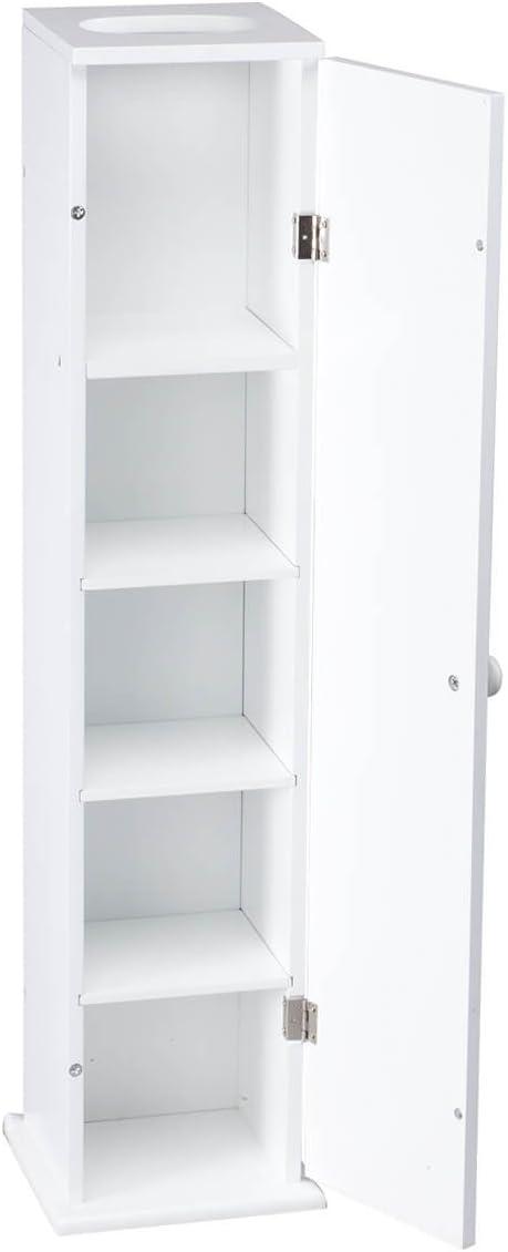 OakRidge Miles Kimball White Compact Toilet Tissue Storage Tower with 4 Shelves, 5.5" W x 27" H x 6.75" L – Holds Toilet Paper Rolls Up to 4.25" Diameter, Top Slot Provides Access to Facial Tissues