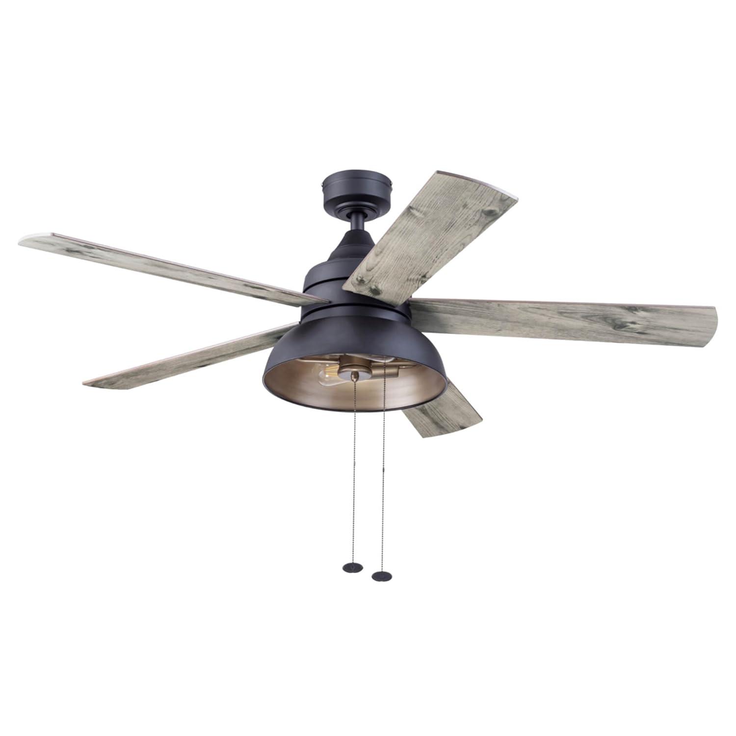 Prominence Home 51659-45 Brightondale 52 in. Industrial Style Indoor Outdoor LED Ceiling Fan with Light - Matte Black