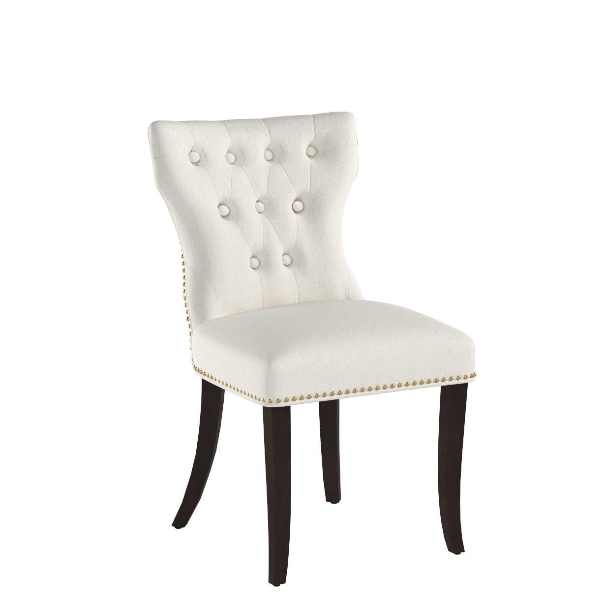 DAGONHIL Fabric Dining Chairs Set of 2, Tufted Dining Room Chairs,Upholstered Solid Wood Accent Chairs with Nail Heads and Buttons for Living Room, Beige