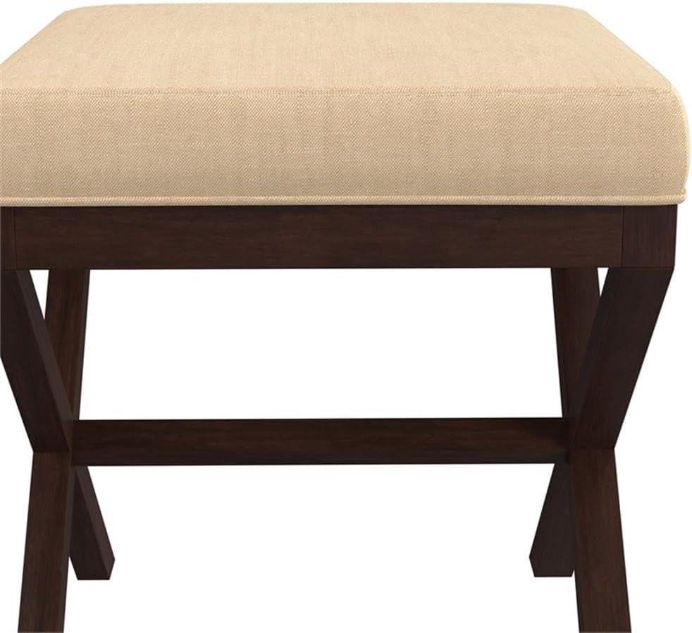 Espresso Wood and Beige Upholstered Backless Vanity Stool