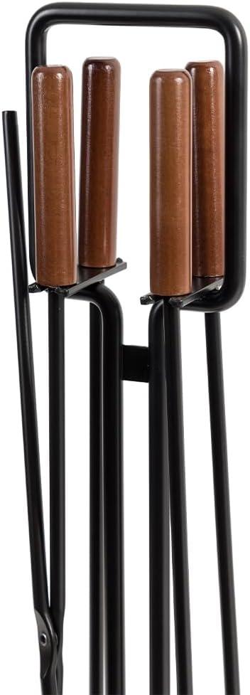 Modern Ember Levi 5-Piece Fireplace Tool Set in Black, Steel Construction