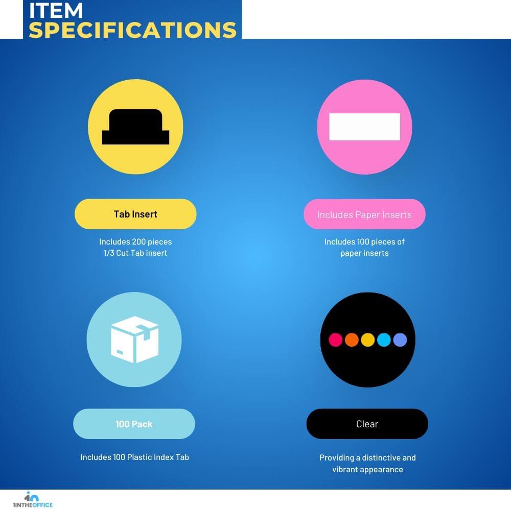 1InTheOffice Clear Hanging Folder Tabs, and Inserts 3-1/2" x 5/8", 100/Pack (3 1/2")