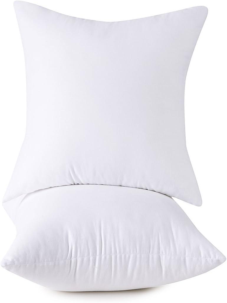 Set of 2 White Cotton Cover 20x20 Inch Throw Pillow Inserts