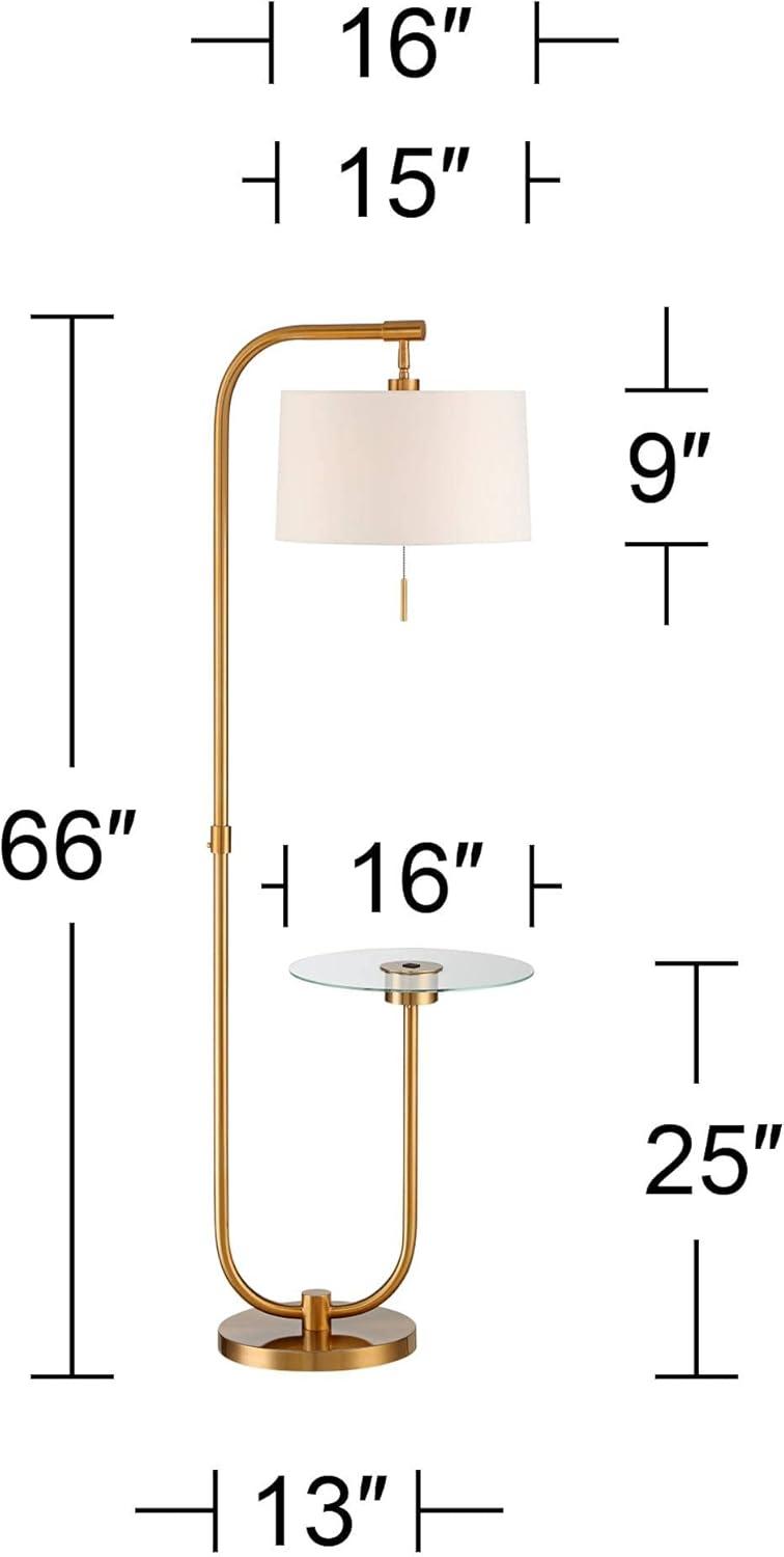 Possini Euro Design Volta Modern Floor Lamp with Tray Table 66" Tall Brass USB Charging Port White Drum Shade for Living Room Bedroom Office House