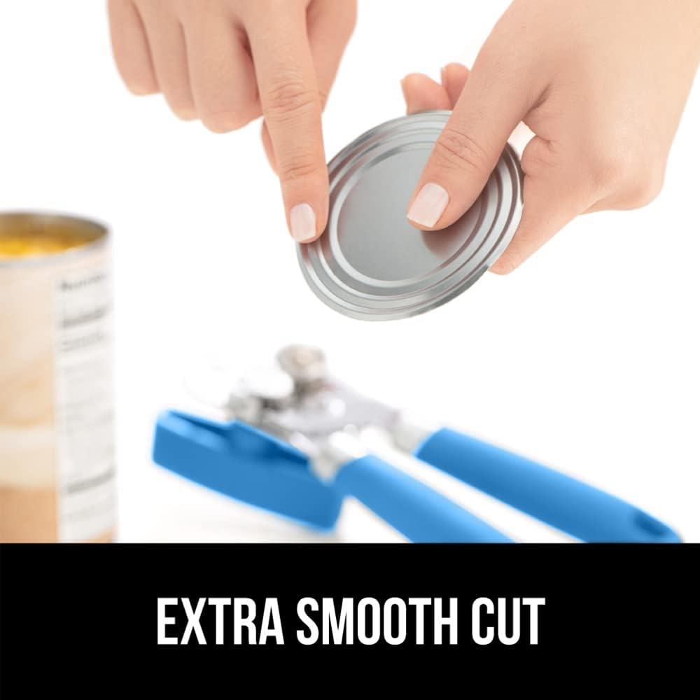 GORILLA GRIP Stainless Steel Manual Can Opener, Soft Touch Handle, Built-In Bottle Opener, Aqua