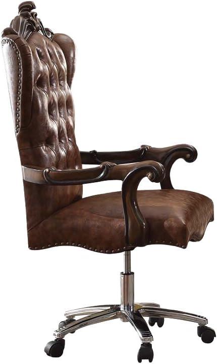 27" Versailles Active Sitting Chair Two Tone Light Brown PU and Cherry Oak - Acme Furniture: Faux Leather, Metal Frame, No Tools Assembly