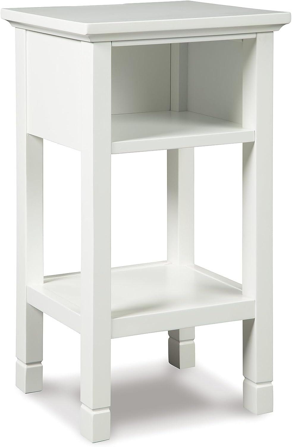 Sleek White Square Accent Table with USB Charging Ports