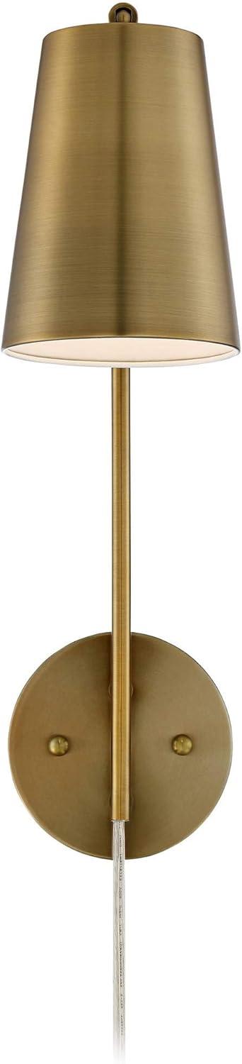 360 Lighting Sully Modern Wall Lamp Warm Brass Plug-in 5" Light Fixture Adjustable Head Curved Arm for Bedroom Bathroom Vanity Reading Living Room