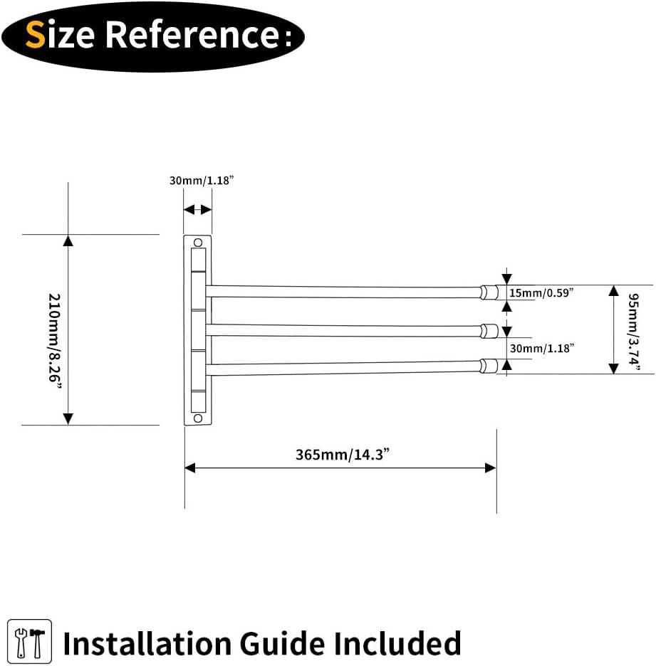 Matte Black Stainless Steel 3-Bar Swing Arm Towel Rack