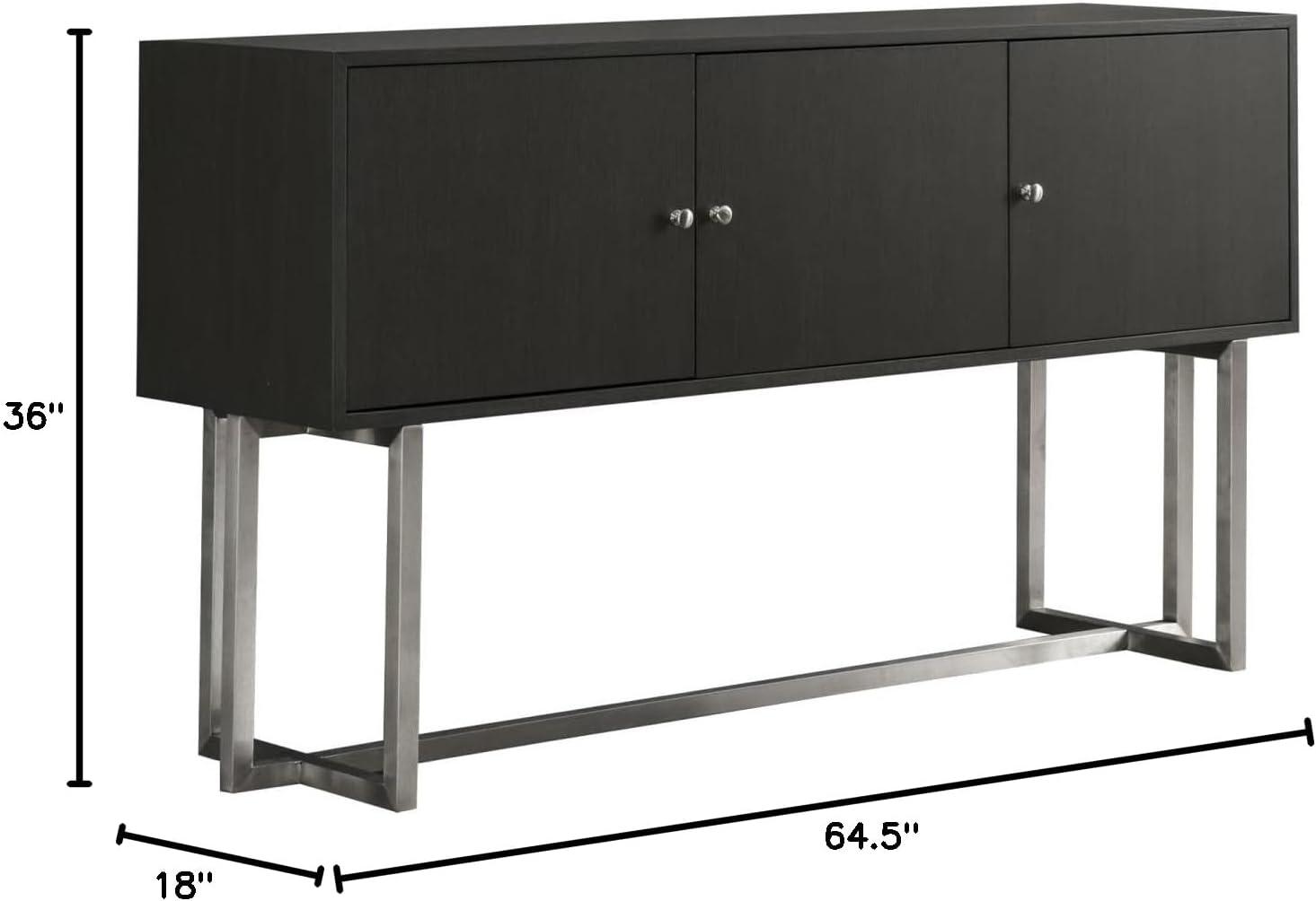 Armen Living Prague Modern Stainless Steel Storage Console Table in Gray