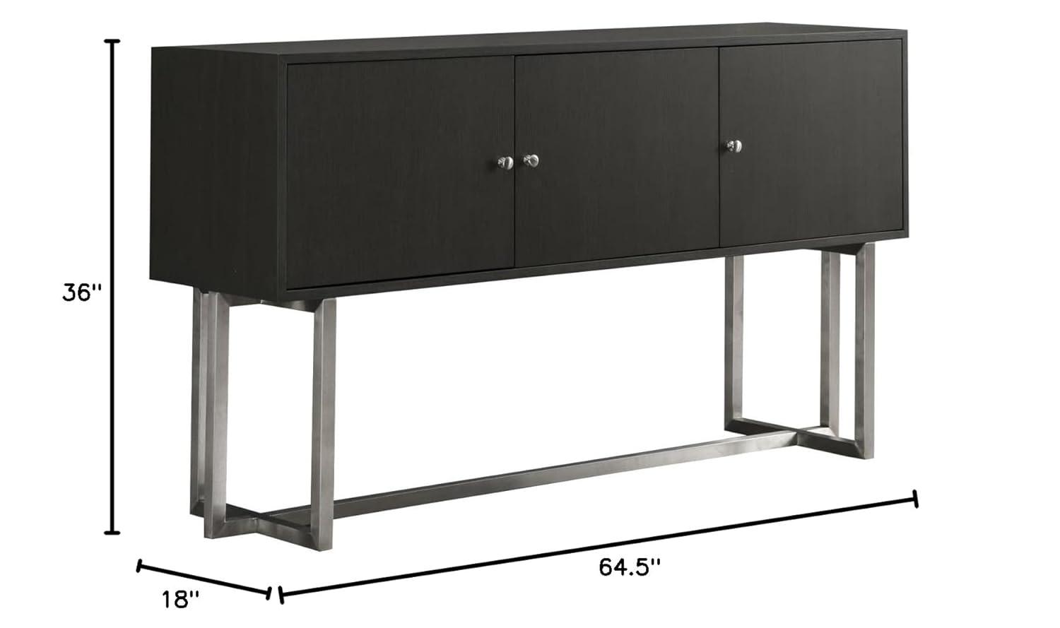 Armen Living Prague Modern Stainless Steel Storage Console Table in Gray