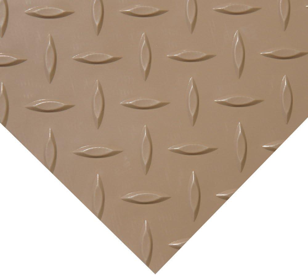 Rubber-Cal "Diamond-Plate Metallic" PVC Flooring - 2.5 mm x 4 ft x 8 ft -Beige